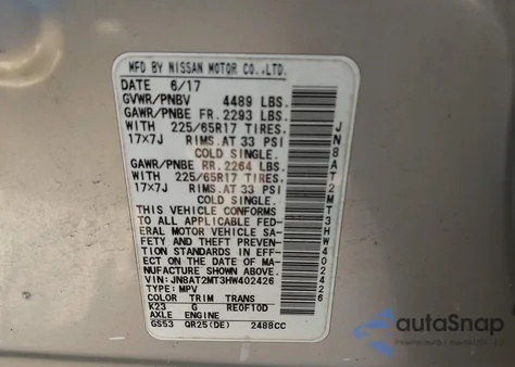 2017 Nissan Rogue S z USA, uszkodzony, nr VIN JN8AT2MT3HW402426